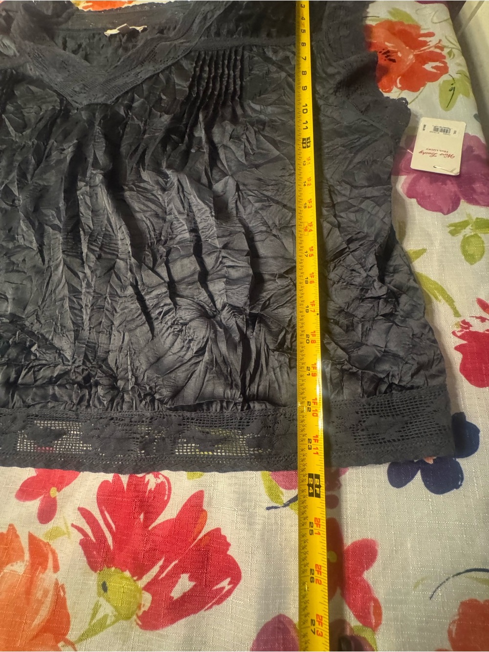 Lucky Brand NWT Black Crinkle Lace Dolman Sleeve Western Boho Blouse Women’s XXL - Picture 10 of 13